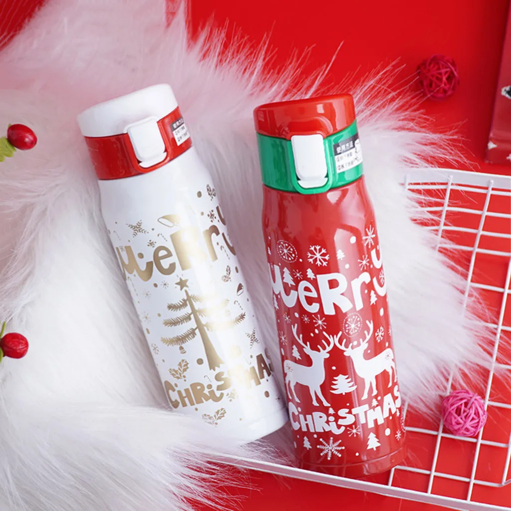 

Stainless Steel Thermo Cup Bouncing Cover Vacuum Flask Travel Coffee Mug Christmas Printed Water Bottle Xmas New Year Gift#40gy