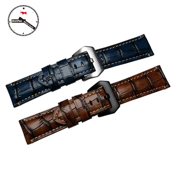 

Latest Genuine leather 24mm Watch strap Dark blue & Brown Stainless Steel Buckle Watch Accessories Watch band