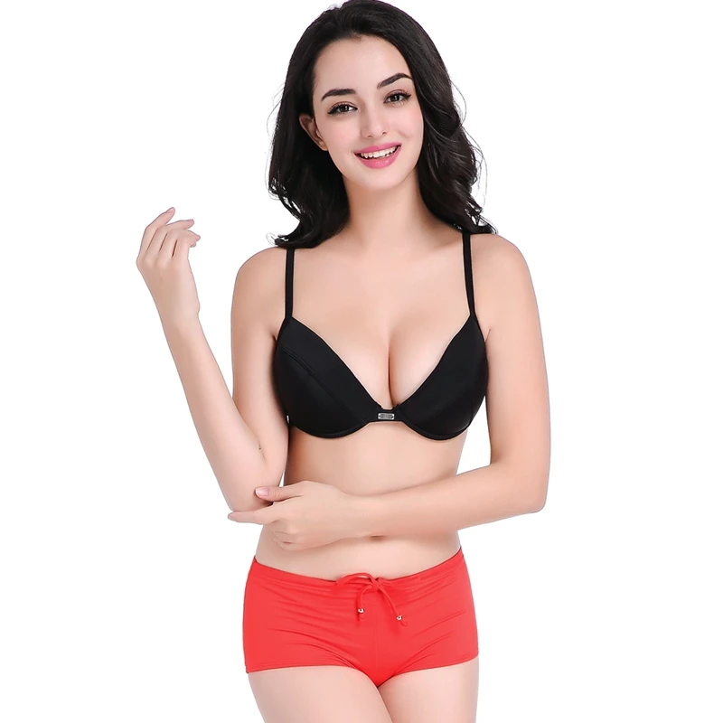 

Underwire Bra Split Swimsuit Double Pad Support Swimwear Bikini Set Push Up Bathing Suits Waist-ties Women Beach Bathers