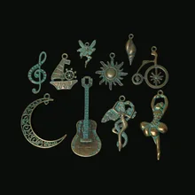 Цинковый сплав ярь-Медянка, патина покрытием Винтаж гитары музыкальная нота подвеска в виде Луны для Цепочки и ожерелья DIY ювелирных изделий