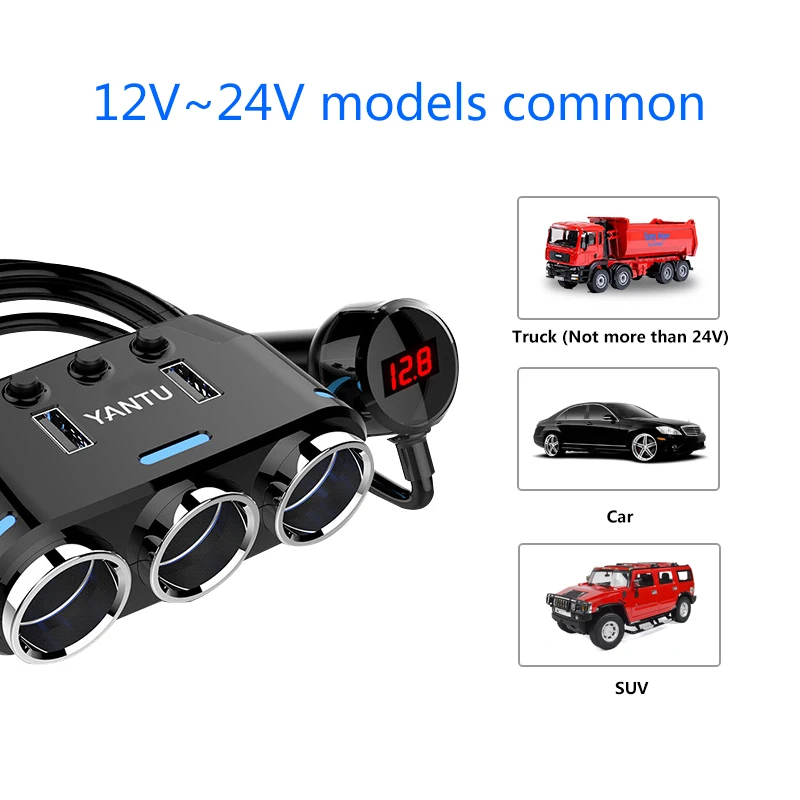 Универсальный 2 USB порта 3 Way 3.1A Синяя светодиодная розетка для автомобильного прикуривателя Разветвитель адаптер питания 12 V-24 V для iPad смартфона DVR gps