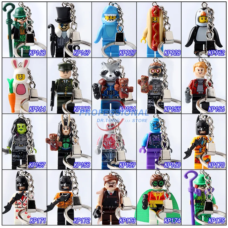 

Handmade Keychains Super Heroes Robin Harley Quinn Batman Key Chain Key Ring DIY Customize Keychains Building Blocks Toys Gifts