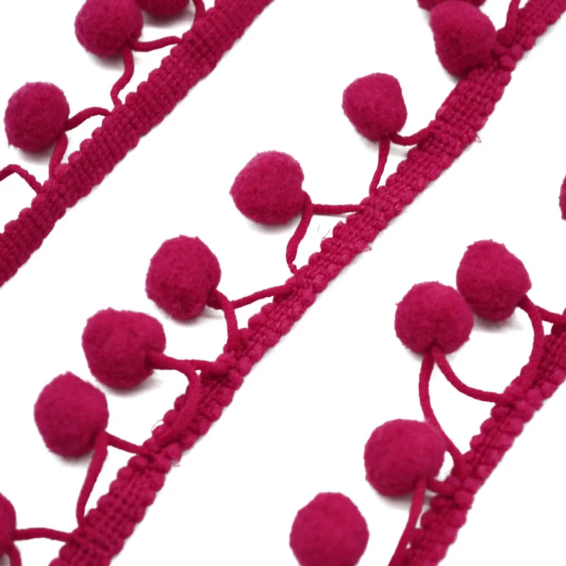 4,5 ярд Швейные аксессуары из кружевной ткани помпон отделка украшения с помпонами кисточка шар лента с бахромой DIY материал ремесло одежда - Цвет: Rose red