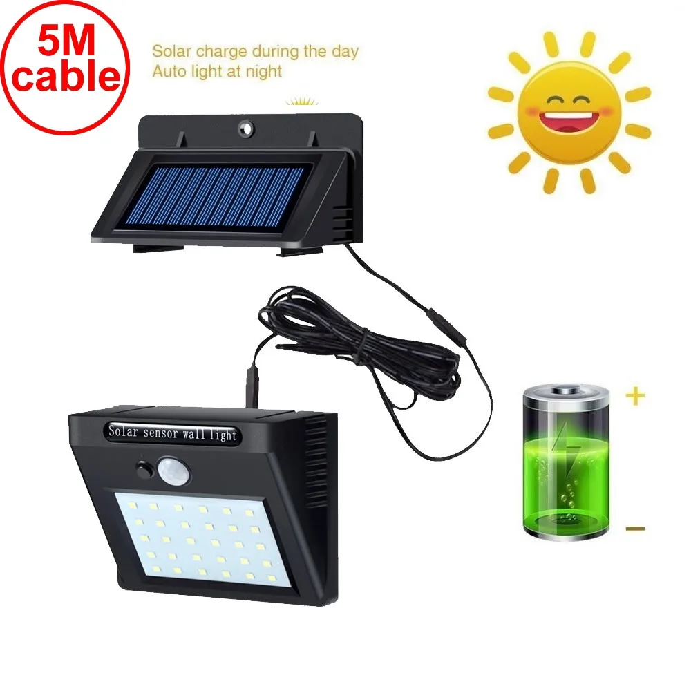 

30 led 500lm solar light split mount pIR motion 3 senser LED Solar Lamp Garden Mo IP new 2018 ar street wall indoor lamp bulb st