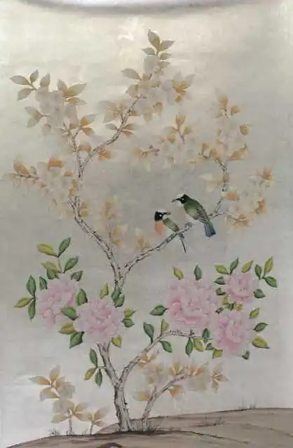Luxurious Hand Painted Silver Foil Gold Foil Wallpaper Painting