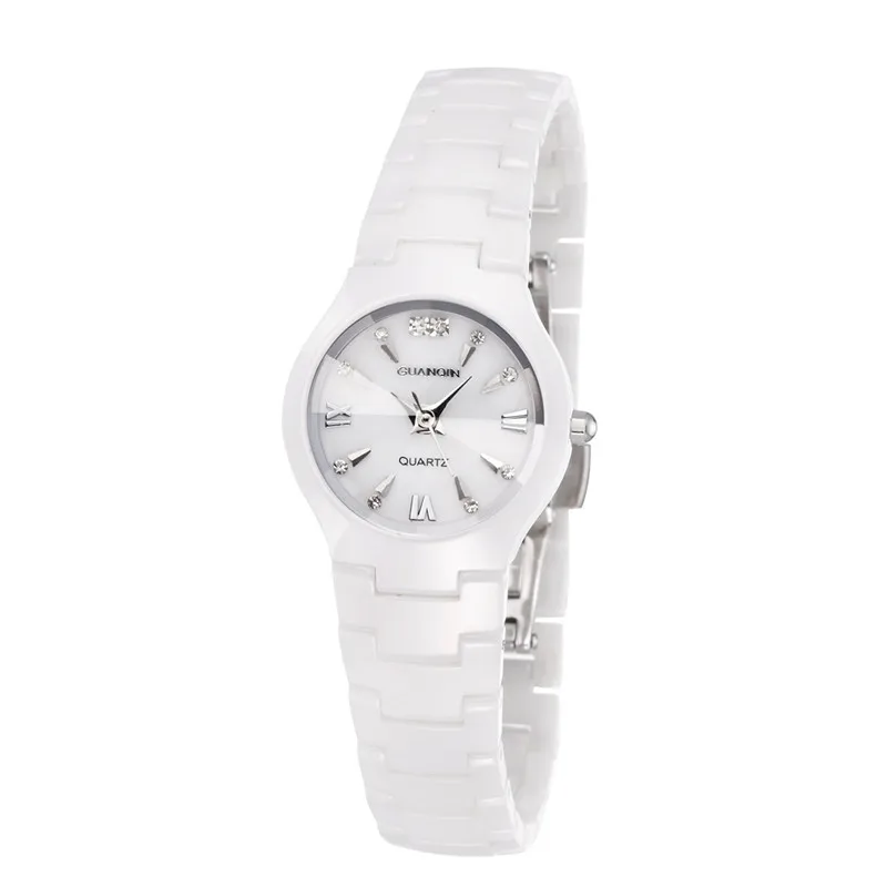Высококачественные GUANQIN часы женские кварцевые брендовые Роскошные Hardlex 30 м водонепроницаемые противоударные часы женские s керамические наручные часы