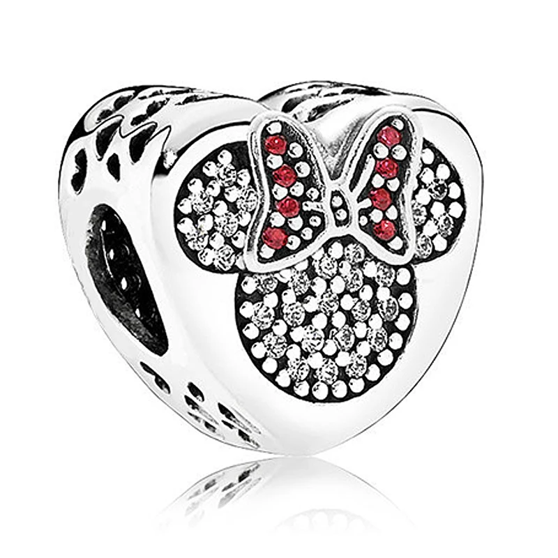 

Authentic S925 Sterling Silver DIY Jewelry Mickey & Minnie True Love Charms fit Pandora Bracelet Bangle Pave Crystals