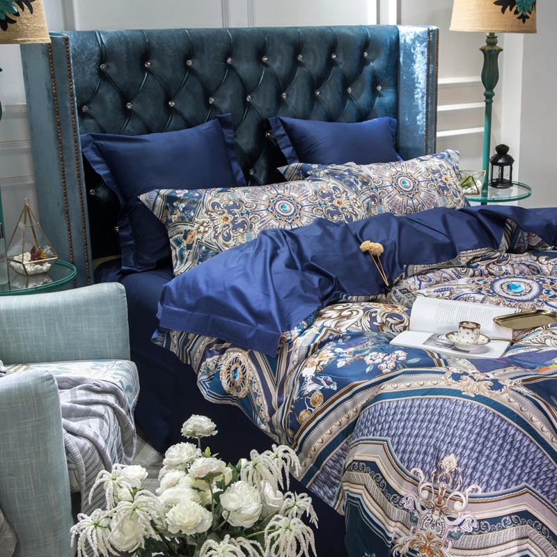 Waliicorners 60S Egyptian Cotton Royal Luxury Bedding set King Queen Size boho Bed set Duvet Cover Bedsheet set parrure de lit 9 5