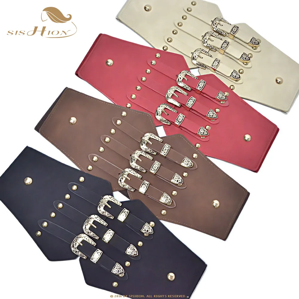 SISHION Vintage Elastic Cummerbunds Wide Belts For Women Dresses QY0247 Belt Faux Leather Belt Corset Brand Belt