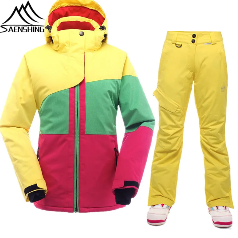 

SAENSHING Patchwork Ski Suit Female Mountain Skiing Suit Winter Outdoor Waterproof Thermal Snowboarding Suits Ski Clothing XS-L