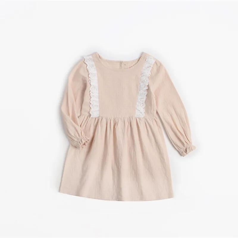 

DFXD 2018 Fashion Spring Long Sleeve Pirncess Girls Dress Korean Style Baby Clothing Cotton Lace Spliced Children Dress 3-12Year