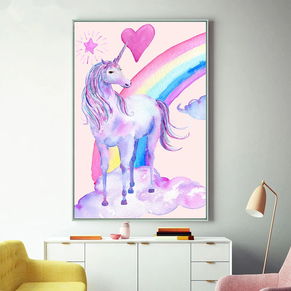 HJIAART-Pink-Rainbow-Unicorn-Posters-and-Prints-Watercolor-Pegasus-Painting-Wall-Art-Decorative-Picture-Nordic-Style (3)