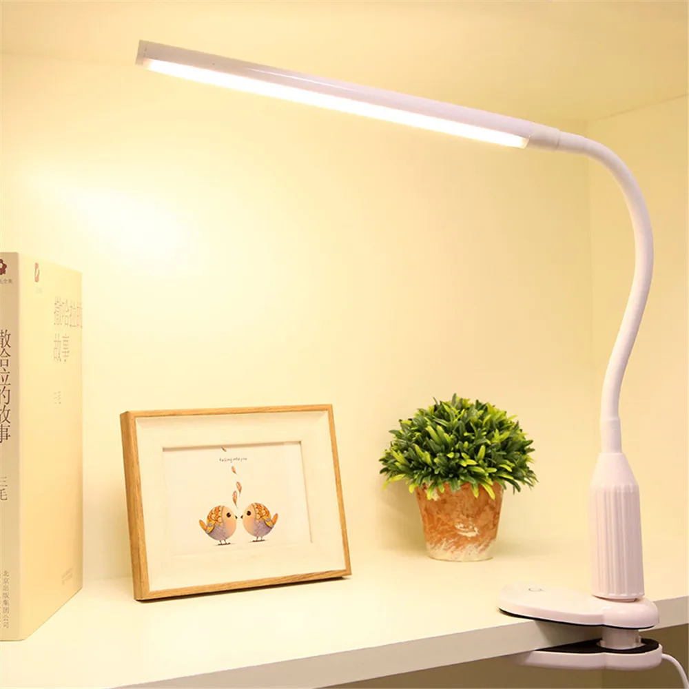 

LED USB Clip Table Lamp White Warm Flexible Eye-protect Dimming Desk Lamp Light Bedroom On Book Luminaria De Mesa For Home