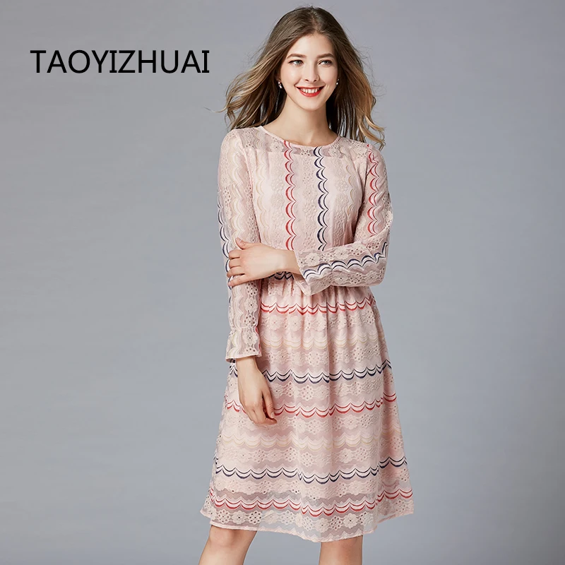 Женское Платье До Колена TAOYIZHUAI весеннее свободное элегантное платье в полоску