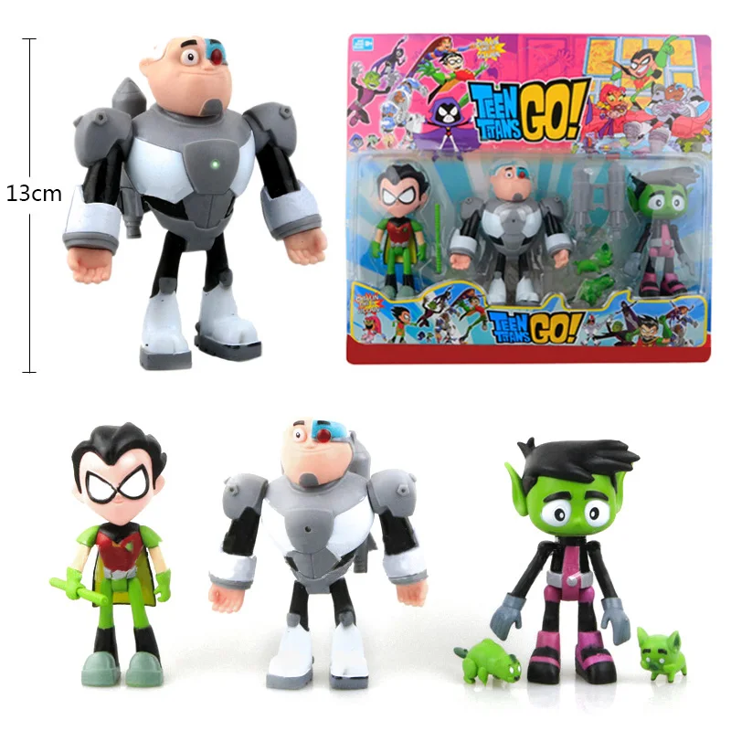 

Skyleshine 3pcs/lot Teen Titans Go Action Figures Toys Robin Beast Boy Raven Cyborg Titans Figure Toys 5.5 Inches S7171