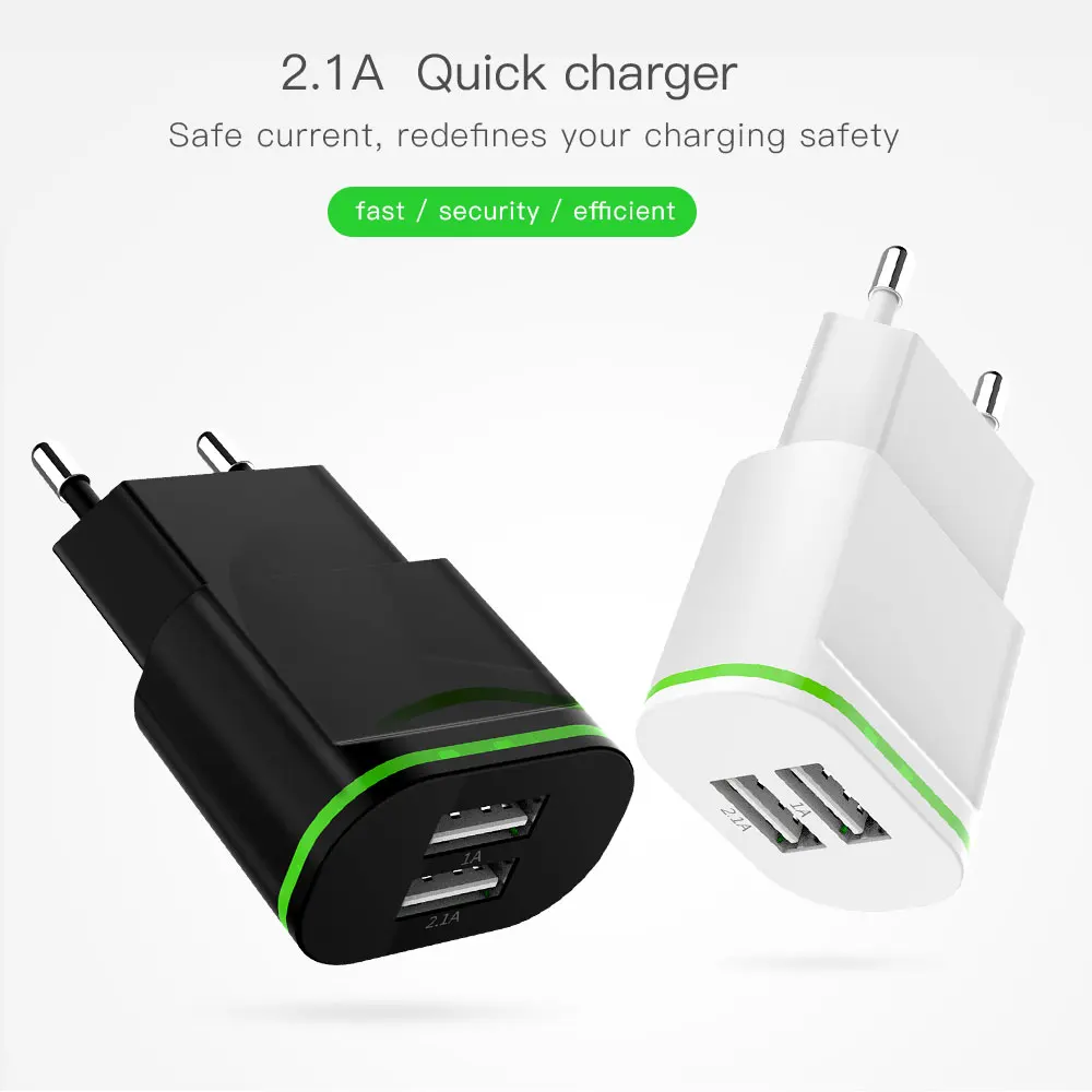 5 فولت 2.1a أدى ضوء المزدوجة usb محول ل فون 5 6 باد سامسونج الهاتف المحمول شاحن حائط جهاز مايكرو البيانات شحن
