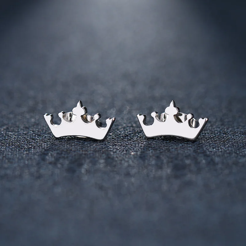CACANA Stainless Steel Stud Earring For Women Man Cartoon Crown Gold And Silver Color Lover's Engagement Jewelry Drop Shipping