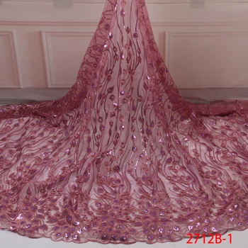 

Latest Nigerian Laces Fabrics With Sequins 2019 High Quality African Laces Fabric Wedding French Tulle Lace Fabric XY2712B-1