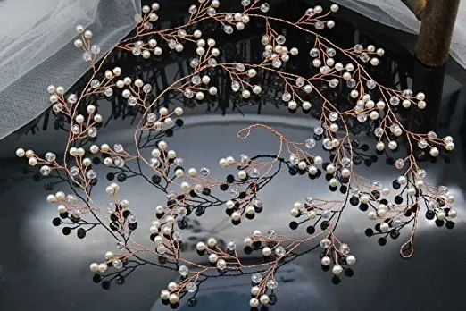 Missgrace Bridal Rose Gold Extra Long Hair Vine Rhinestones Headpiece Wedding Hair Accessories (6)