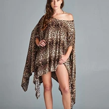 Пляжная накидка бразильские асимметричные платья Женская одежда Леопардовый принт пляжное платье Туника пляжная одежда больших размеров