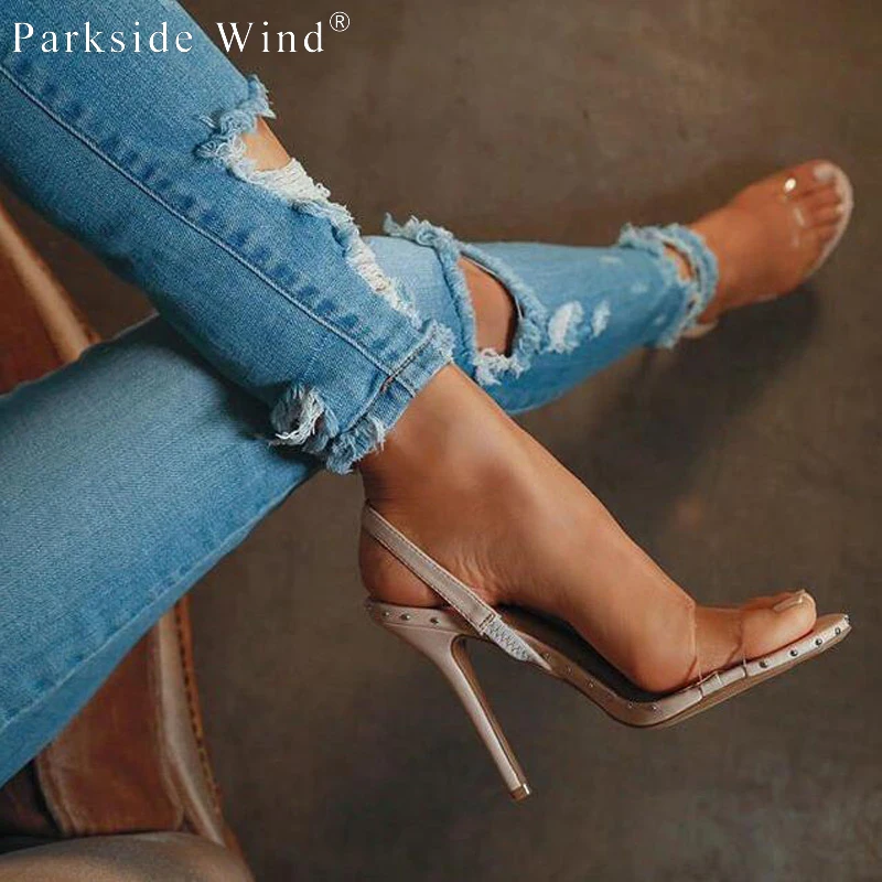 

Parkside Wind Fashion High Heels Clear Transparent Bordered Rivet Women Sandals Summer Party Ladies Shoes XWC1865-5