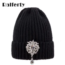 Ralferty вязаная зимняя шапка женская Skullies Beanies женские роскошные хрустальные шапки шапка Осенняя теплая трикотажная шапка с черепами Черная шапка femme