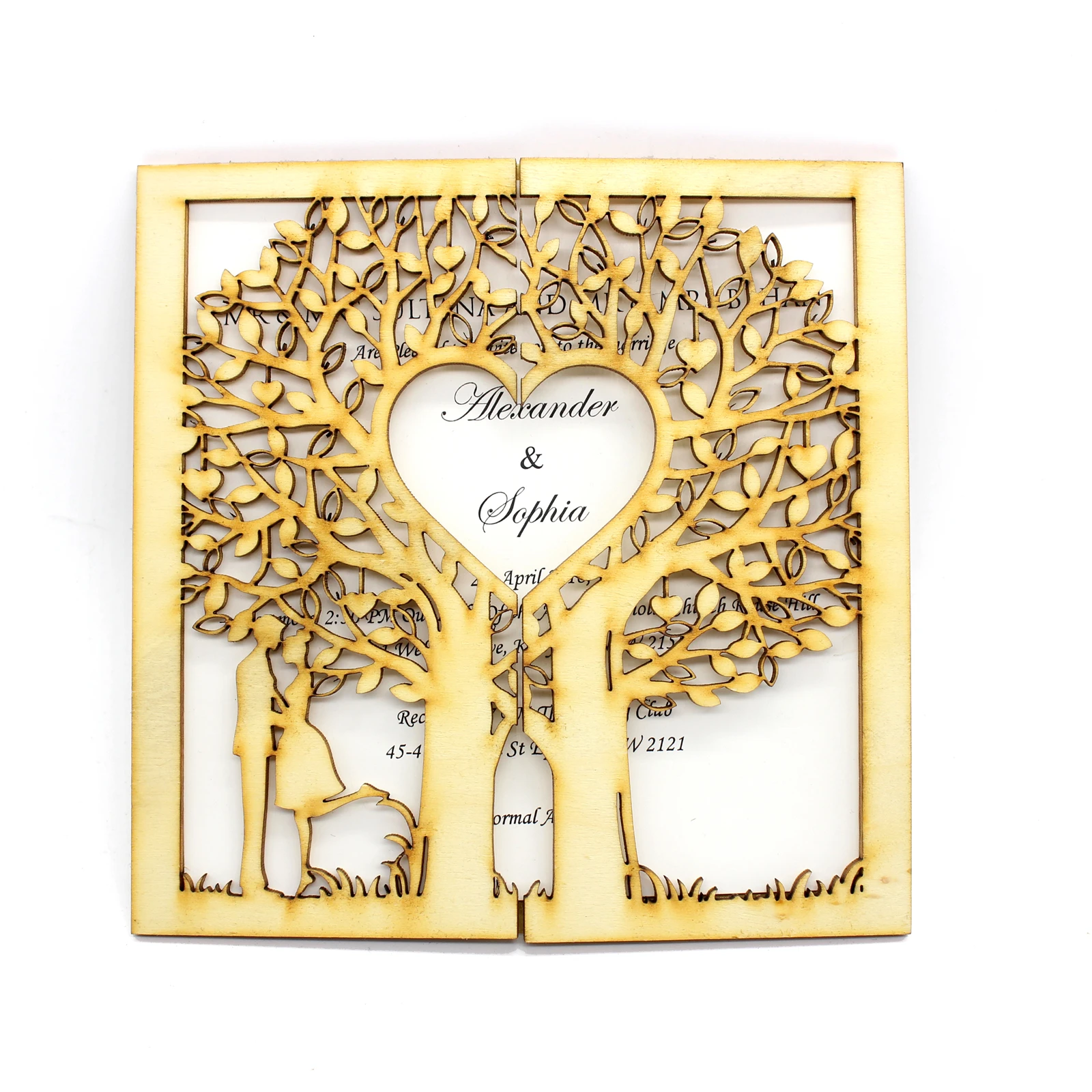  Rustic Wedding Invitation Wood Invitation Paper Invitation Cut Out Tree Tree of Life Engraved Heart - 33045367169