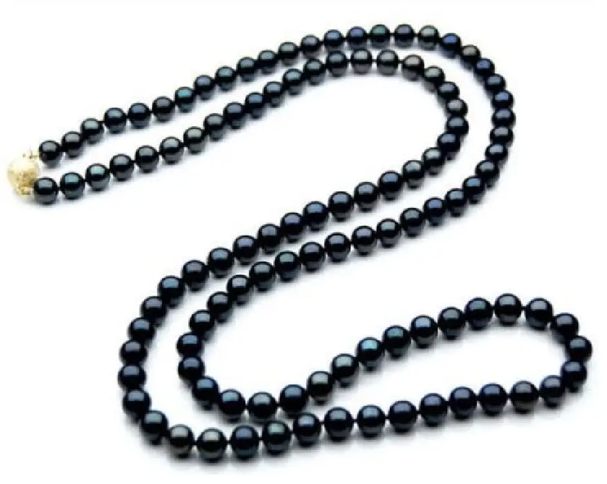 

FREE SHIPPING>>>@@ > N3807 stunning 9-10mm Natural tahitian black pearl necklace 25inch