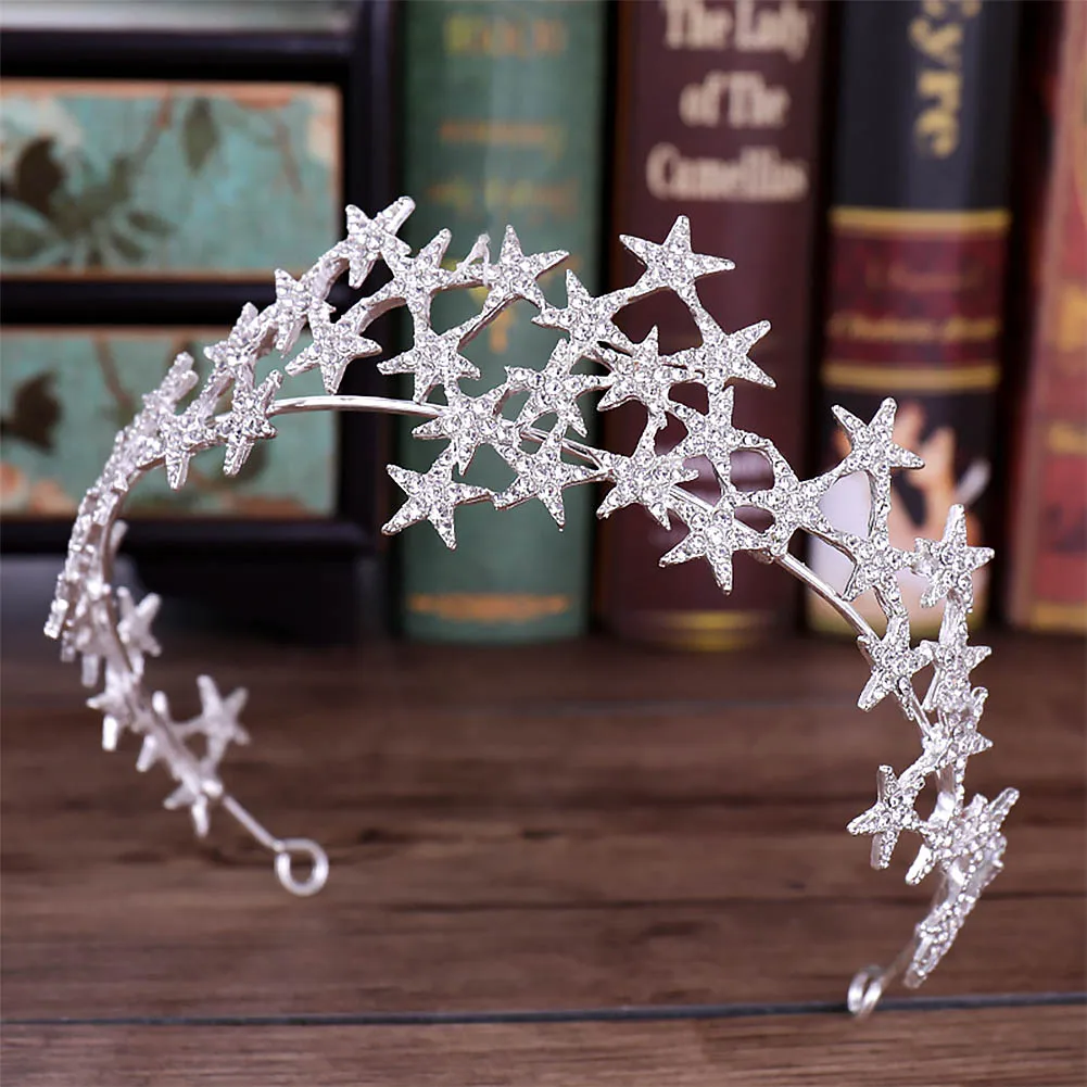 

Silver Rhinestone Star Crowns Tiaras de Noiva Headpiece Bridal Hair Jewelry Women Ornaments Wedding Bride Hair Accessories VL