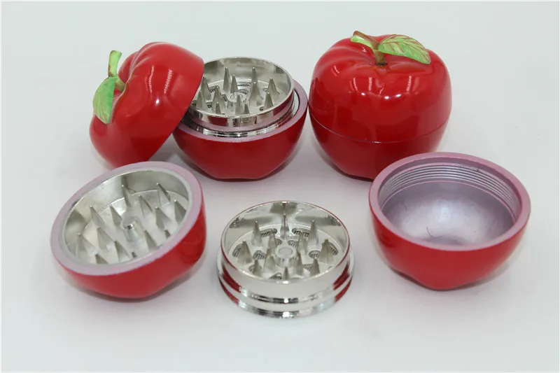 

6 pcs red apple shape herb grinder creative cigarette sharp teeth cut leaf hand muller Grinding zinc alloy metal tobacco grinder