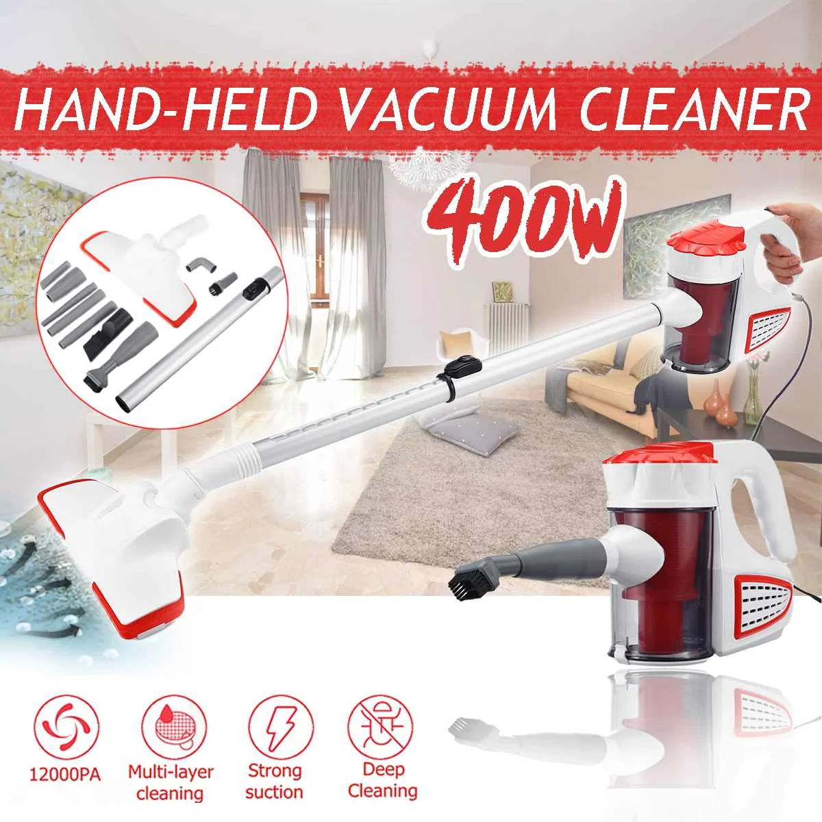 

220v 400W Household Vacuum Cleaner Handheld Vertical Vacuum Cleaner with 9 Brush Cleaning Tool Mute