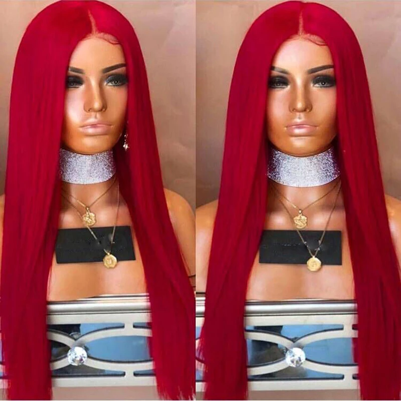 EEWIGS шелковистые прямые парики для косплея термостойкие синтетические парики на кружеве с естественными волосами Длинные красные парики для черных женщин