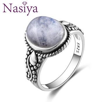 

New Fashion Oval High Quality Natural Moonstones Rings For Men Women 925 Silver Trendy Jewelry Wholesale Dropshiping Gifts