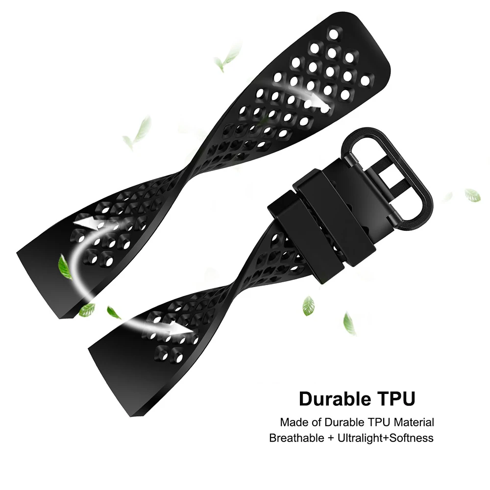 Honecumi Black Band Replacement For Fitbit Charge 3 Breathable Holes Design TPU Bracelet Wrist Strap For Fitbit Charge 3 Watch (5)