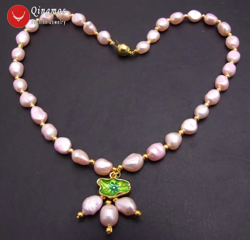 Qingmos натуральное светло-розовое жемчужное ожерелье для женщин ювелирные изделия