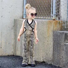 Широкие штаны с леопардовым принтом для маленьких девочек; комбинезон; коллекция года; Летняя мода; Лидер продаж; Детский комбинезон без рукавов с бретельками на шее; детская От 6 месяцев до 3 лет