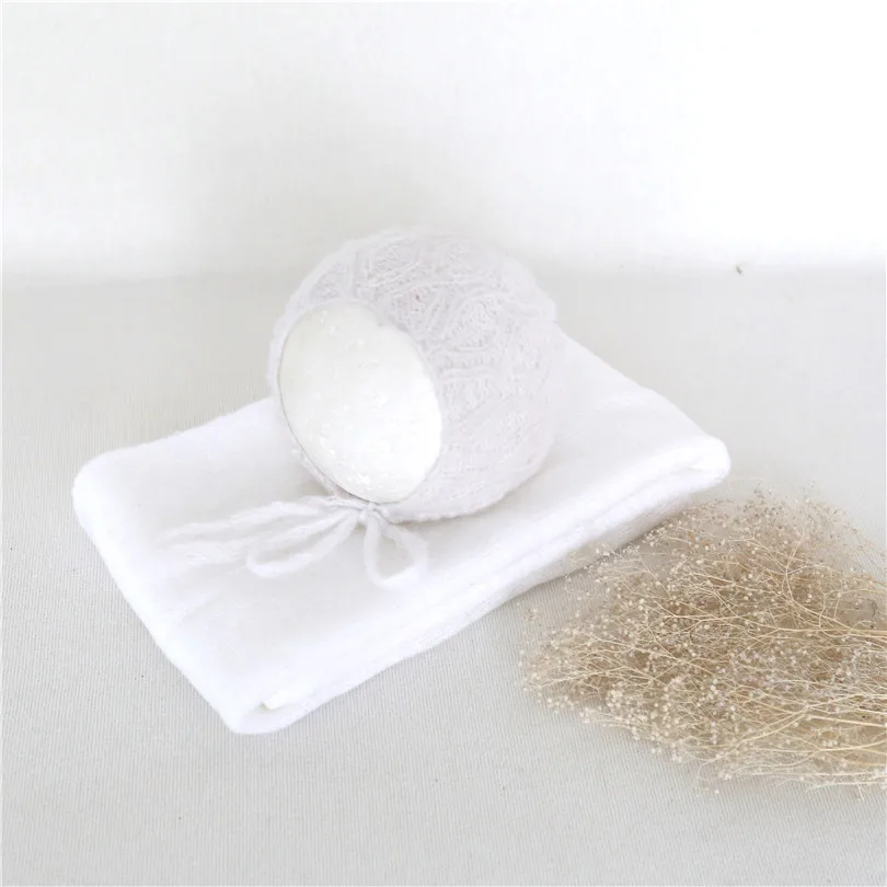 

Newborn White photography Wrap Knit Jersey Fabric Stretch Wrap Set Baby Prop Hat Newborn Bonnet Basket Filler Swaddle Blanket