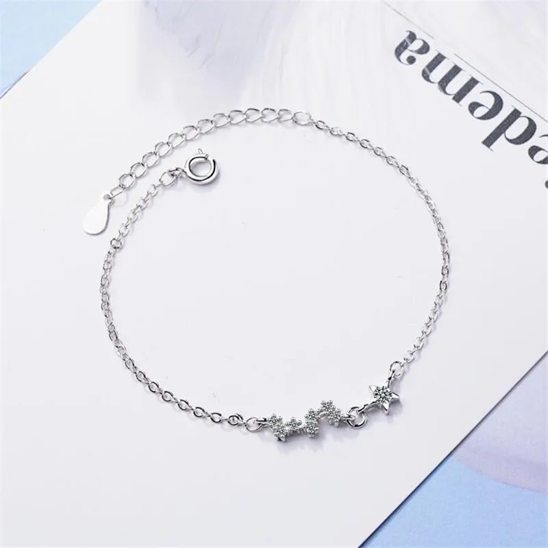 

New Exquisite Flash Fashion Jewelry Temperament 925 Sterling Silver Mini Crystal Stars Women Popular Personality Bracelets B143