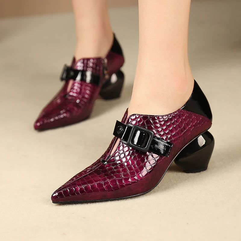 

Plus size 42 women's genuine patent leather lace-up high heel oxfords brand designer pointed toe autumn female OL style shoes