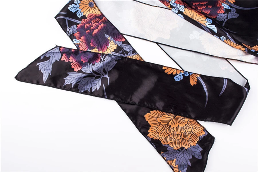 Elegant Women Spring Summer Shirts Boho Style Floral Print Chiffon Tops Blouse V-neck Belt-Bow Shirt Fashion Women's clothing (27)