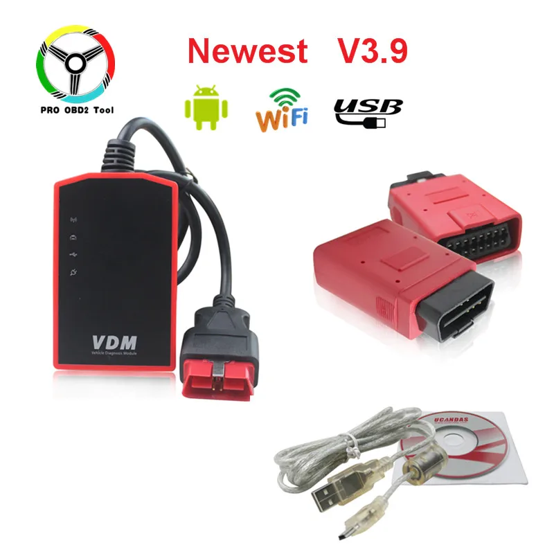 VDM UCANDAS V3.9 WiFi USB полная система Ucandas VDM диагностический инструмент обновление онлайн Автомобильный сканер для большинства автомобилей DHL бесплатно