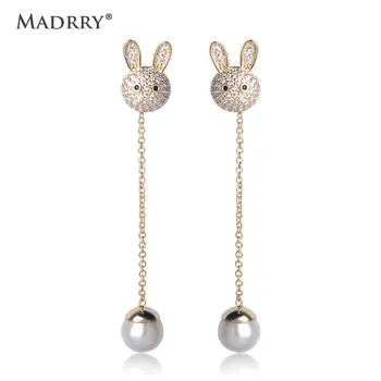

Madrry Lovely Rabbit Shape Drop Earring Freshwater Pearl Earrings Inlay Zircon Piercing Ear Jewelry Girls Women Gifts Ornaments