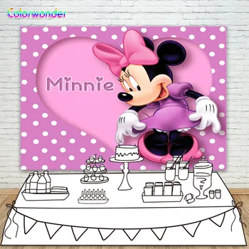 

Photography Background Mouse Minnie with Pink Bow and Purple Dress 7x5ft Purple Backdrop with White Dots and Pink Heart for Kids