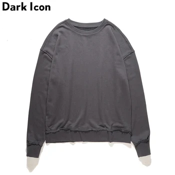 

DARK ICON Vintage Washed Material Terry Material Blank Sweatshirt Men 2018 Autumn Streetwear Pullover Men's Sweatshirts 3 Colors