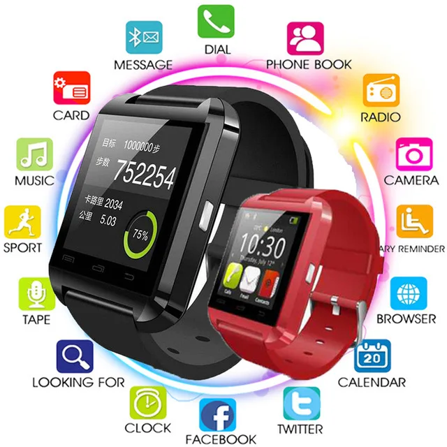 

U8 Wristwatch Bluetooth Smart Watch Message Notification Smartwatches for Android Smartphone IOS Watches Pedometer Remote Camera