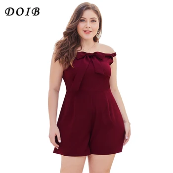 

DOIB Plus Size Playsuit Solid Color Sleeveless off Shoulder Bow Tie Collect Waist Wide Leg Jumpsuit XL XXL XXXL XXXXL