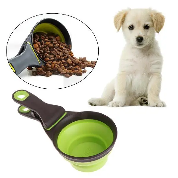 

Cute Foldable Pet Dog Cat Silicon Bowl Foods Storage Tool Measuring Cup Spoon Sealing Clip
