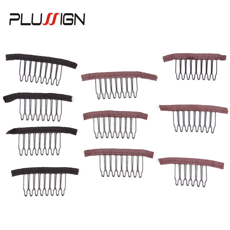 Plussign Wig Clips Combs 10 Pcs/Pack Wig Combs Hair Clips For Extensions Black Brown Color 6 8