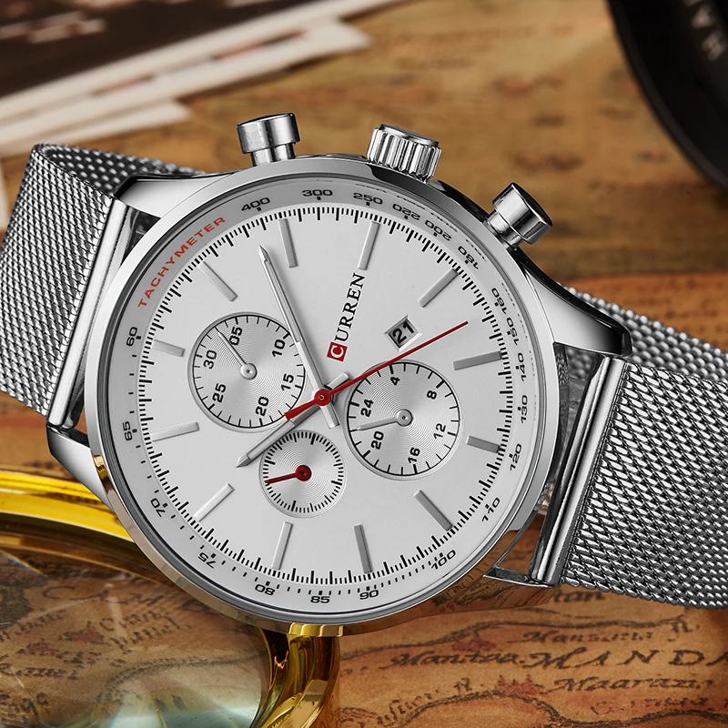  CURREN Dress men Watches Top Brand Luxury Mesh Band Watch Ultra Thin Dial black Designer Quartz Wristwatch reloj hombre 2016