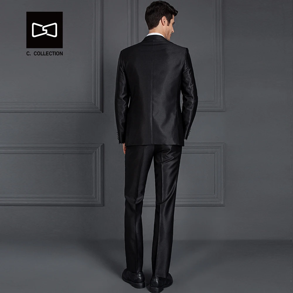Заказ мужские черные сверкающих костюм Slim Fit Свадебный Для мужчин смокинг 2 шт.